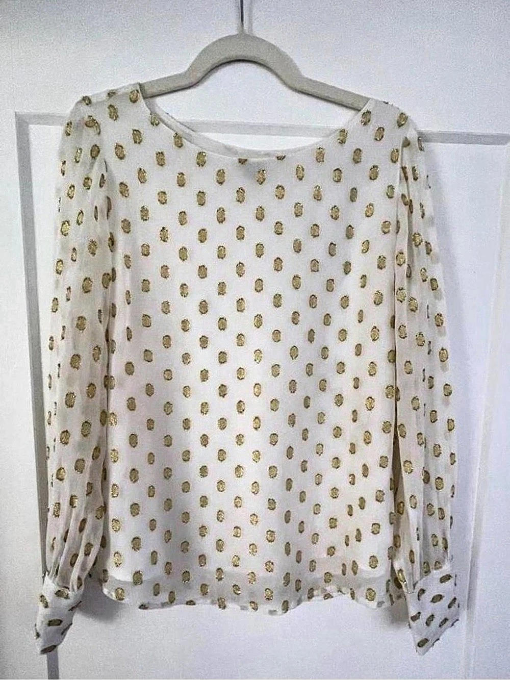Ann Taylor Shimmer Clip Dot Boatneck Blouse Small